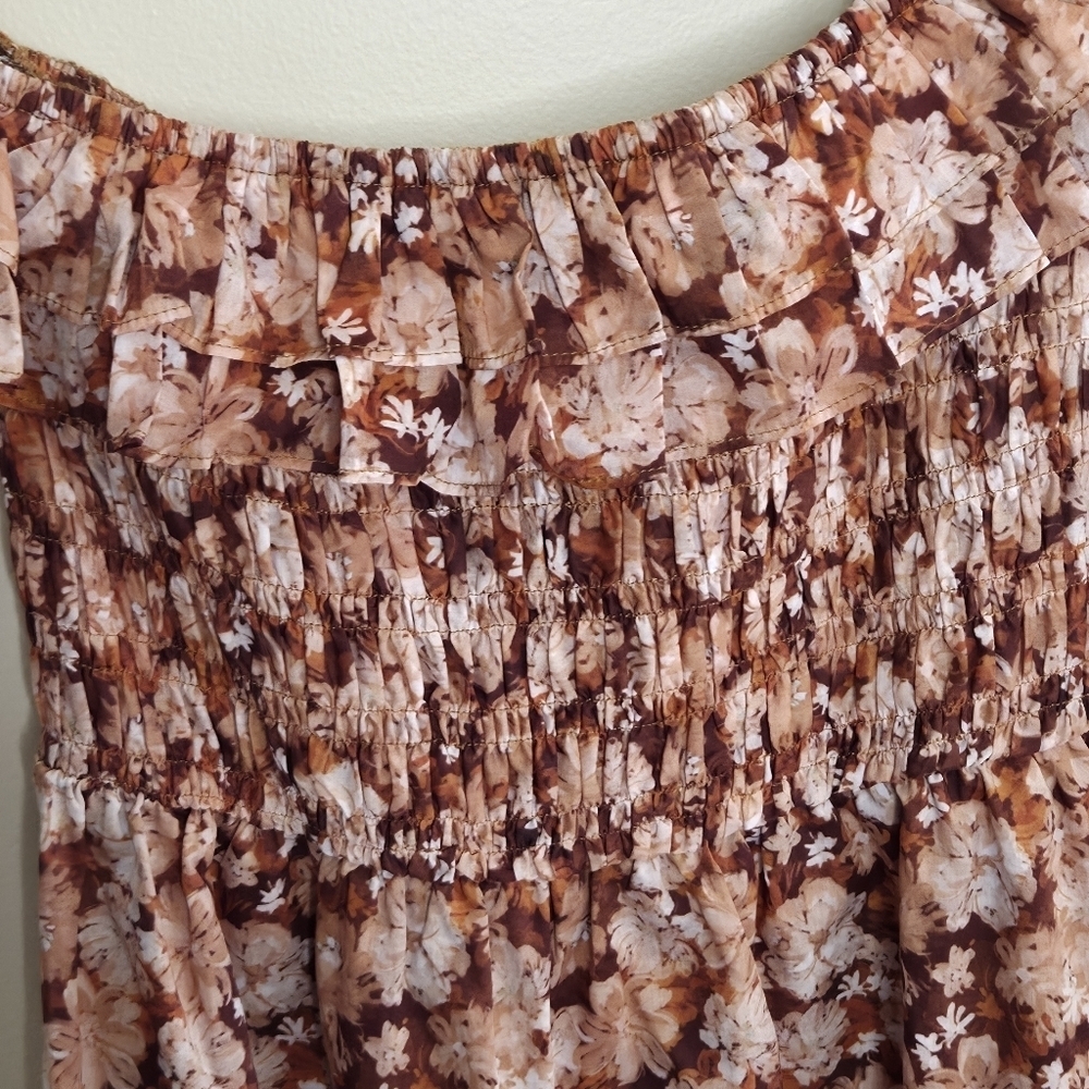 Sofie The Label Brown Floral One Shoulder Ruffle Boho Midi Dress Size Small - Picture 4 of 9